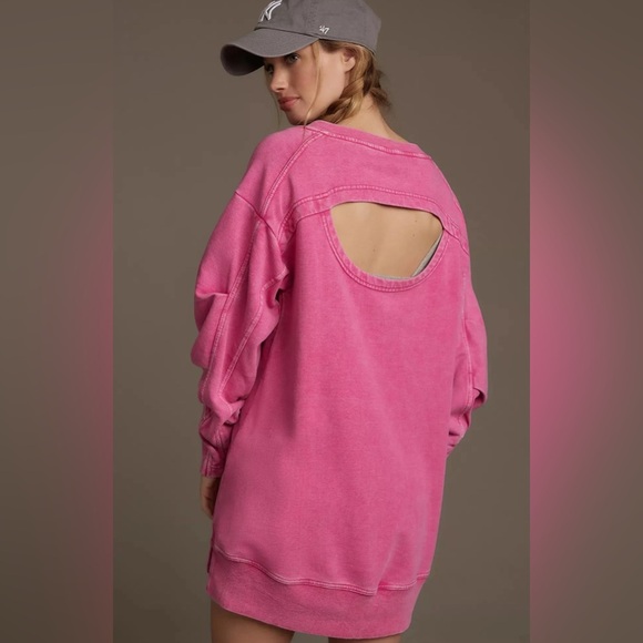 Anthropologie Daily Practice Long Sleeve Batwing Sweatshirt Dress Pink Medium - Picture 3 of 10